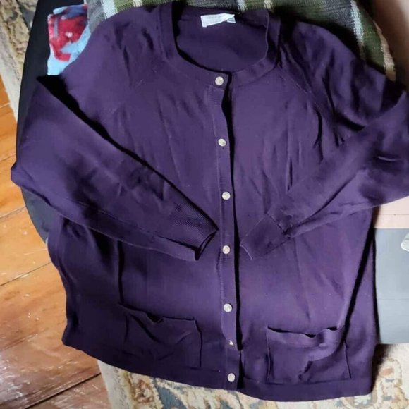 Pure Tasmanian Wool Peter Hahn Deep Purple Aubergine Cardigan Sweater Sz L - Picture 1 of 5